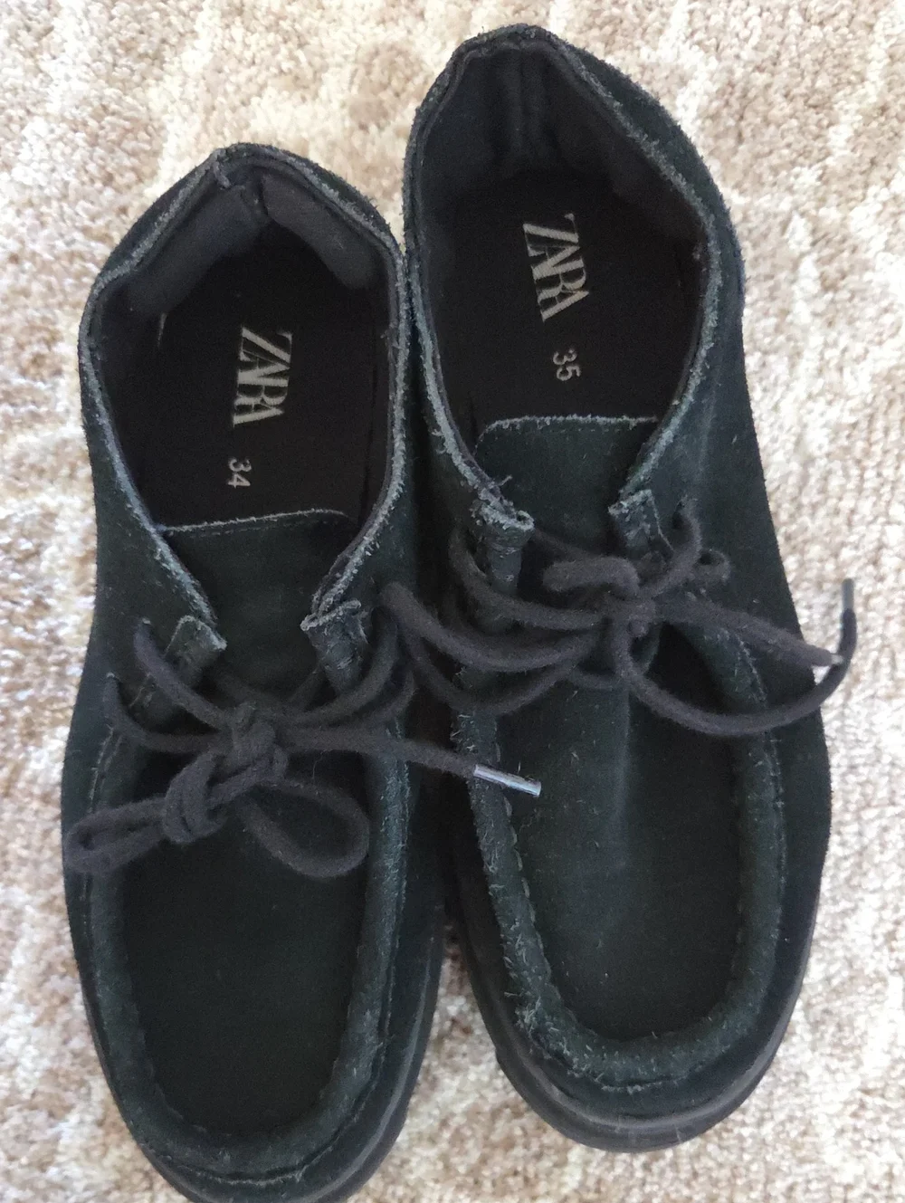 Zara Kids Black Suede Lace-Up Boots